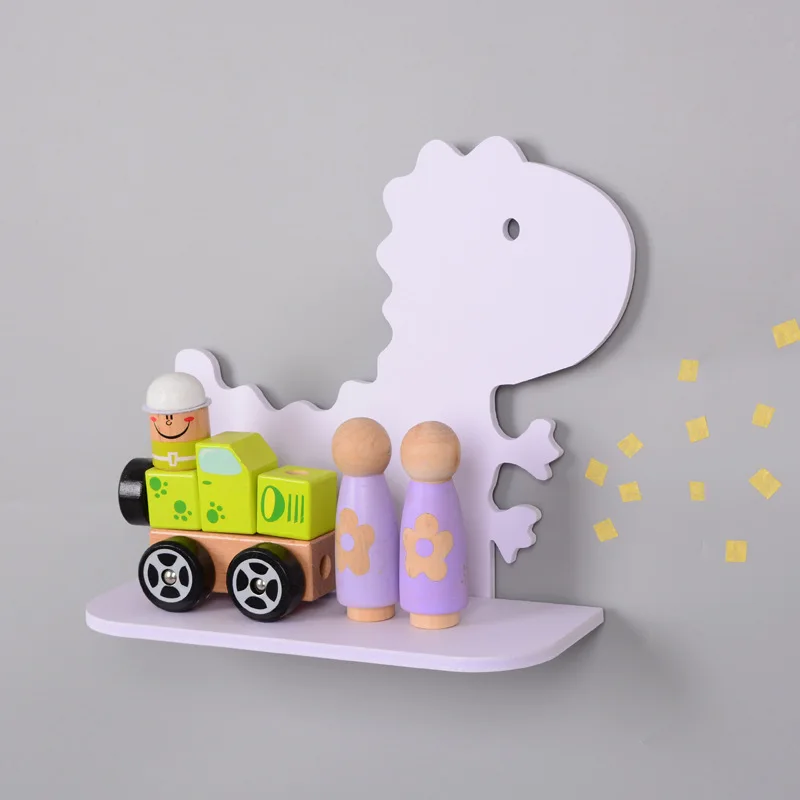 Белый с рисунком динозавра из мультфильма деревянная полка декоративная для