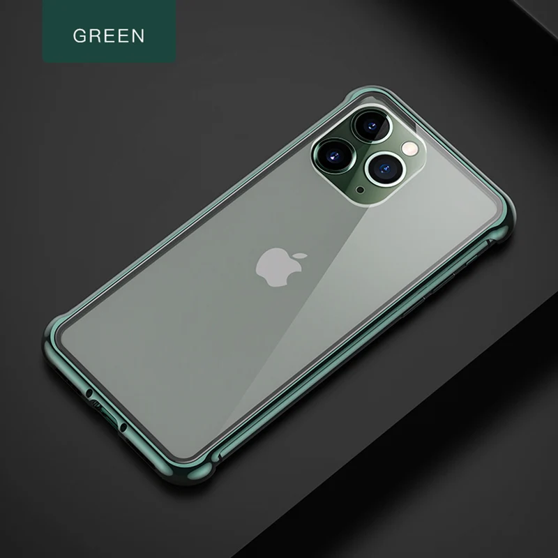 Green Магнитный металлический чехол BFOLLOW для Apple IPhone X XS MAX XR/11 Por MAX, безрамочный чехол из закаленного стекла для IPhone X XR 11 - Цвет: Green