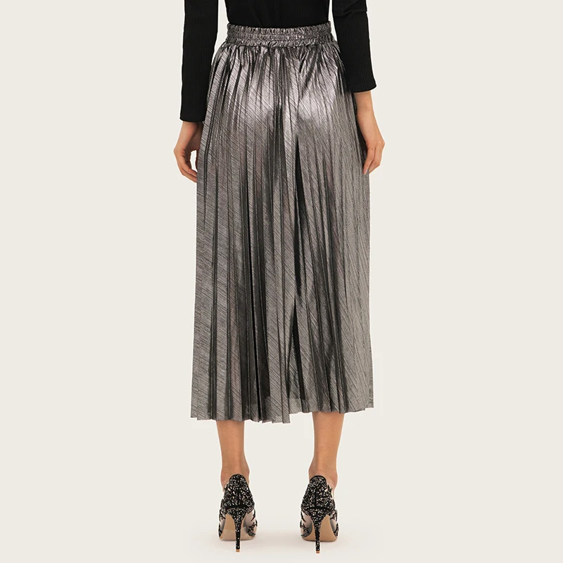 Lossky Pleated Skirt Women Autumn Winter A Line Korean High Waist Ladies Long Black Big Swing Midi Skirts Clothes High Street