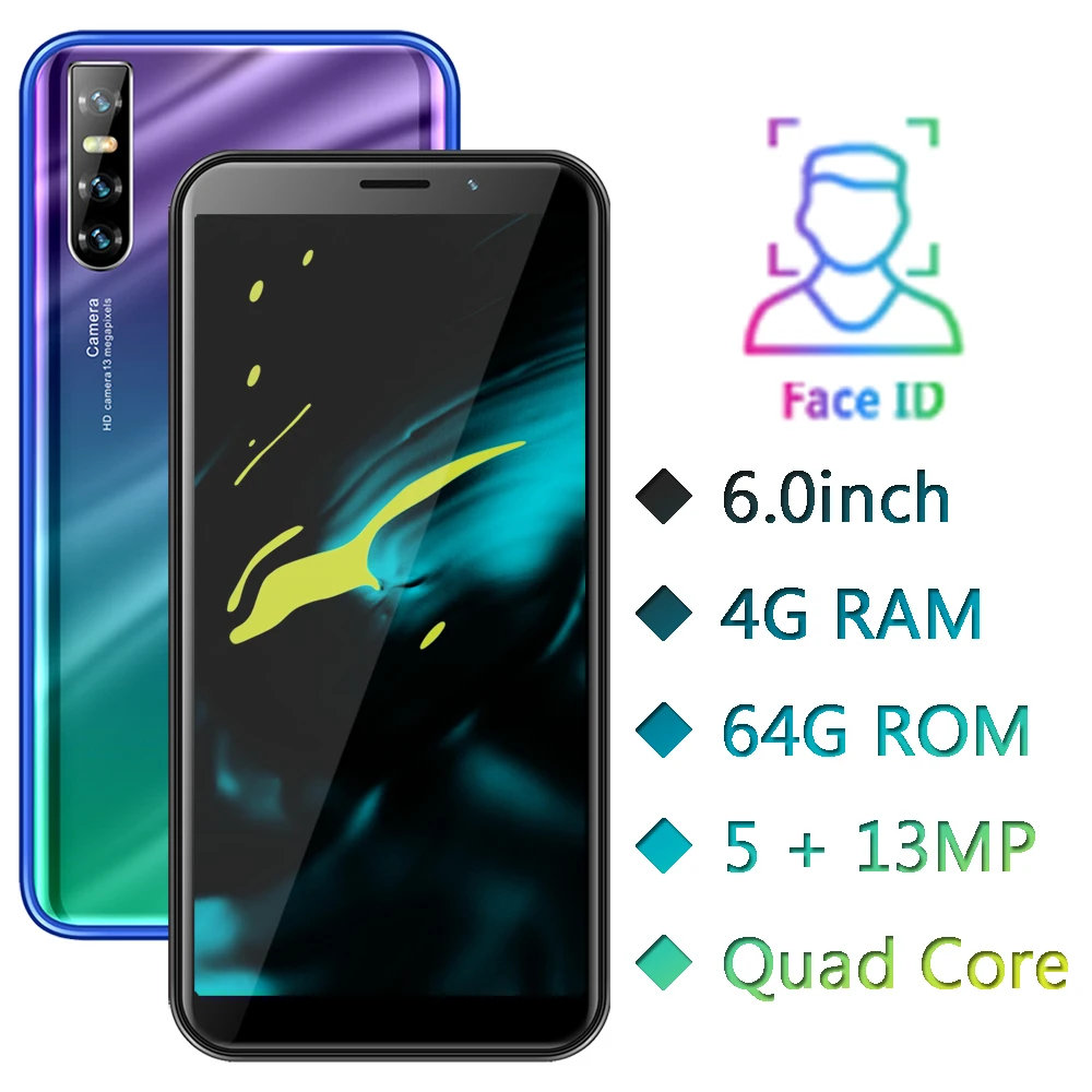 Четырехъядерный смартфон M90 4G ram 64G rom 13MP Face ID 6," мобильный телефон MTK Android Мобильные телефоны celulars разблокированные телефоны