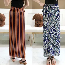 Горячая Женская Летняя асимметричная сплит-сумка хип-юбка Свободная полосатая богемная шифоновая юбка винтажная высокая талия печать кружевные пляжные юбки
