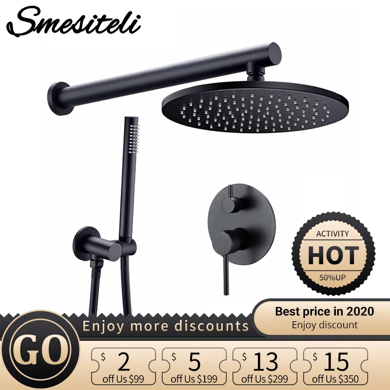 Rain Shower Faucet System Set Bathroom Bath Mixer Tap Matt Black Rose Brass Diverter Hand Held 8-16