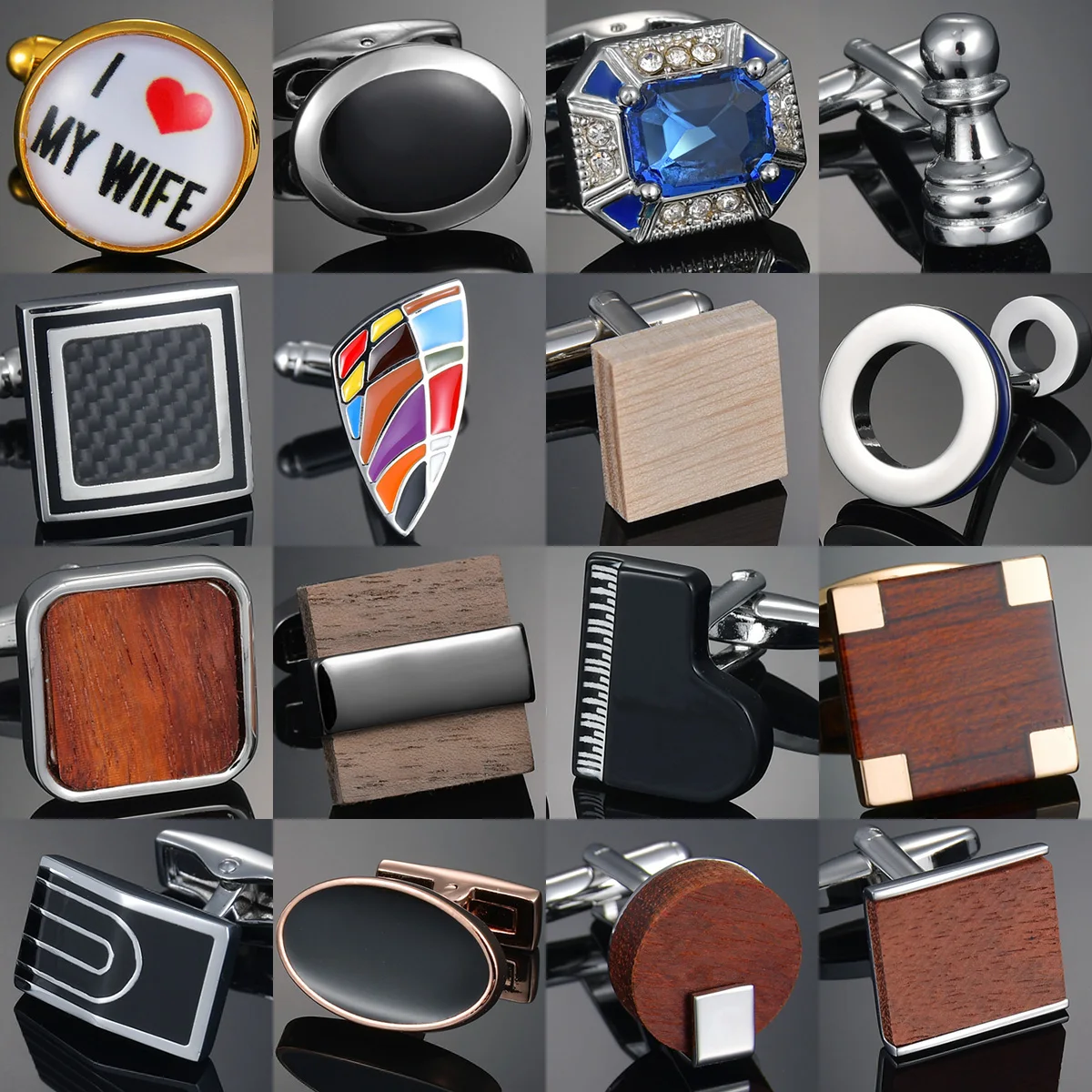 Mens Cufflinks Luxury Business Cufflinks for mens Wooden/Fabric/Gems/Enamel Cuff Links gemelos para hombre camisa