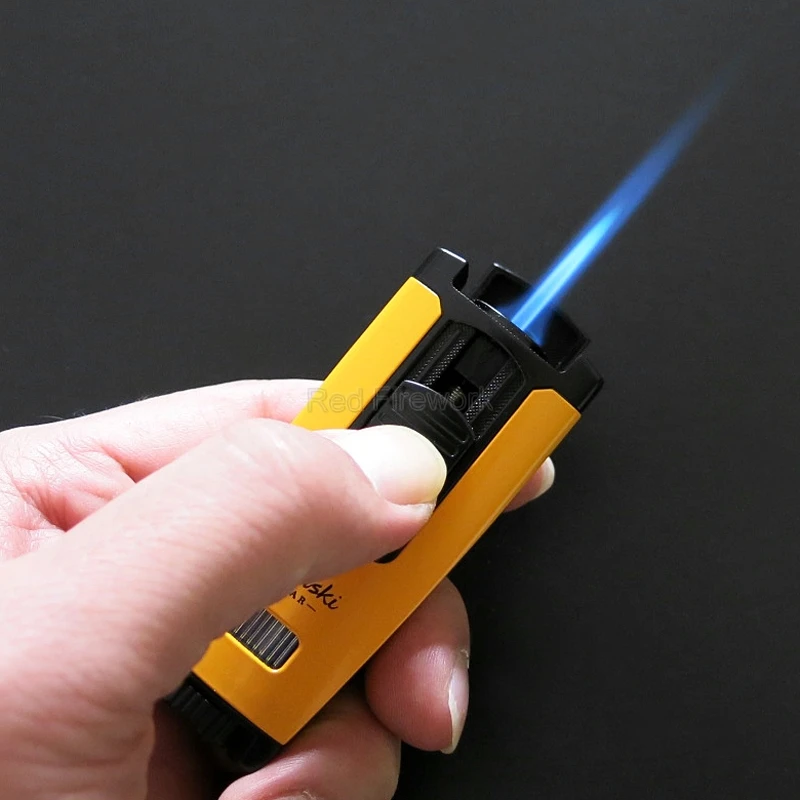 LUBINSKI модная многоразовая Зажигалка Jet Blue Flame, металлический ветрозащитный фонарь для сигарет, портативные зажигалки для курения COHIBA