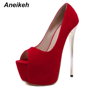 

Aneikeh 2020 Spring Red Sexy Platforms Pumps Shoes Woman Fetish Thin High Heel Peep Toe Stripper Slip-On Party Wedding Shoes 42