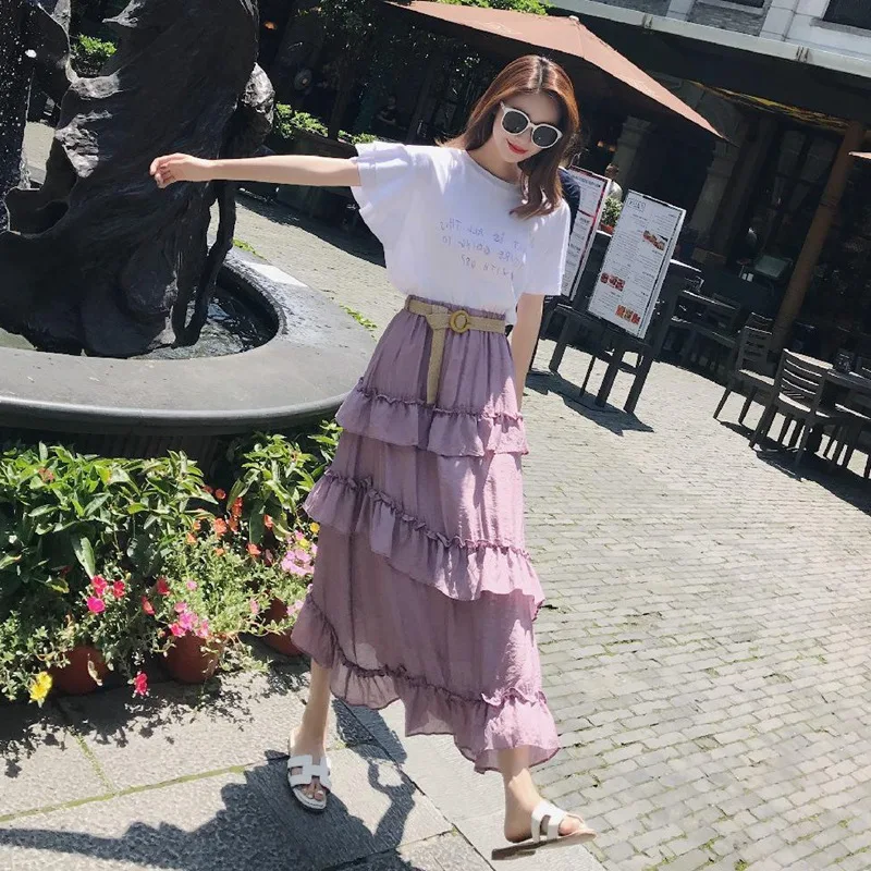 

Photo Shoot Sweet Violet Irregular Flounced Cake Dress CHIC GIRL'S Heart Chiffon Lace-up A- line Skirt