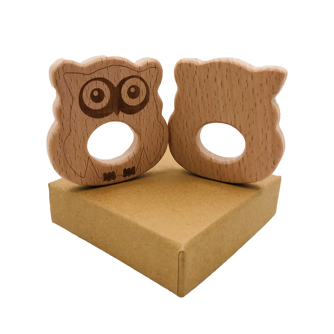1Pcs Wooden Teethers Food Grade Beech Wood Animals Cartoon Owl Shape DIY Pacifier Chain 3C Certification Wooden Baby Teether Toy
