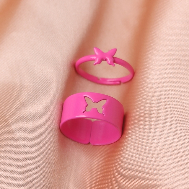 Lover Star Moon Aircraft Cherry Dinosaur Butterfly Rings for Women Men Couple Open Ring Set Engagement Wedding Jewelry