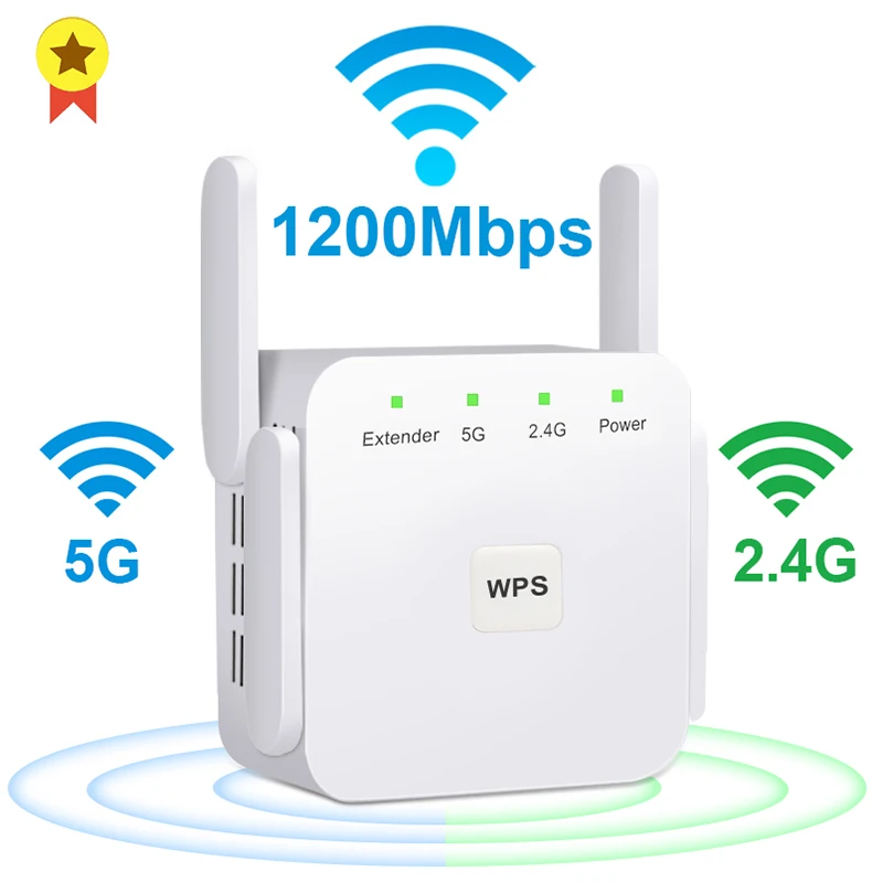 5G 와이파이 리피터 1200Mbps 라우터 와이파이 익스텐더, 2.4G 무선 와이파이 장거리 부스터 와이파이 신호 증폭기 ...