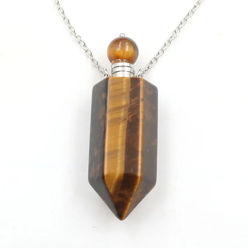 Tiger Eye Stone XSM натуральный камень подвеска в виде бутылочки парфюма ожерелья эфирное масло диффузор шестиугольная колонна Кристалл Quartzs подвески ювелирные изделия 1 шт - Окраска металла: Tiger Eye Stone