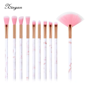 

XINYAN Pink Makeup Brushes Set Eyeshadow Eyeliner Blend Marbling Pattern Cosmetic Eye Brush Beauty Tool 10pcs