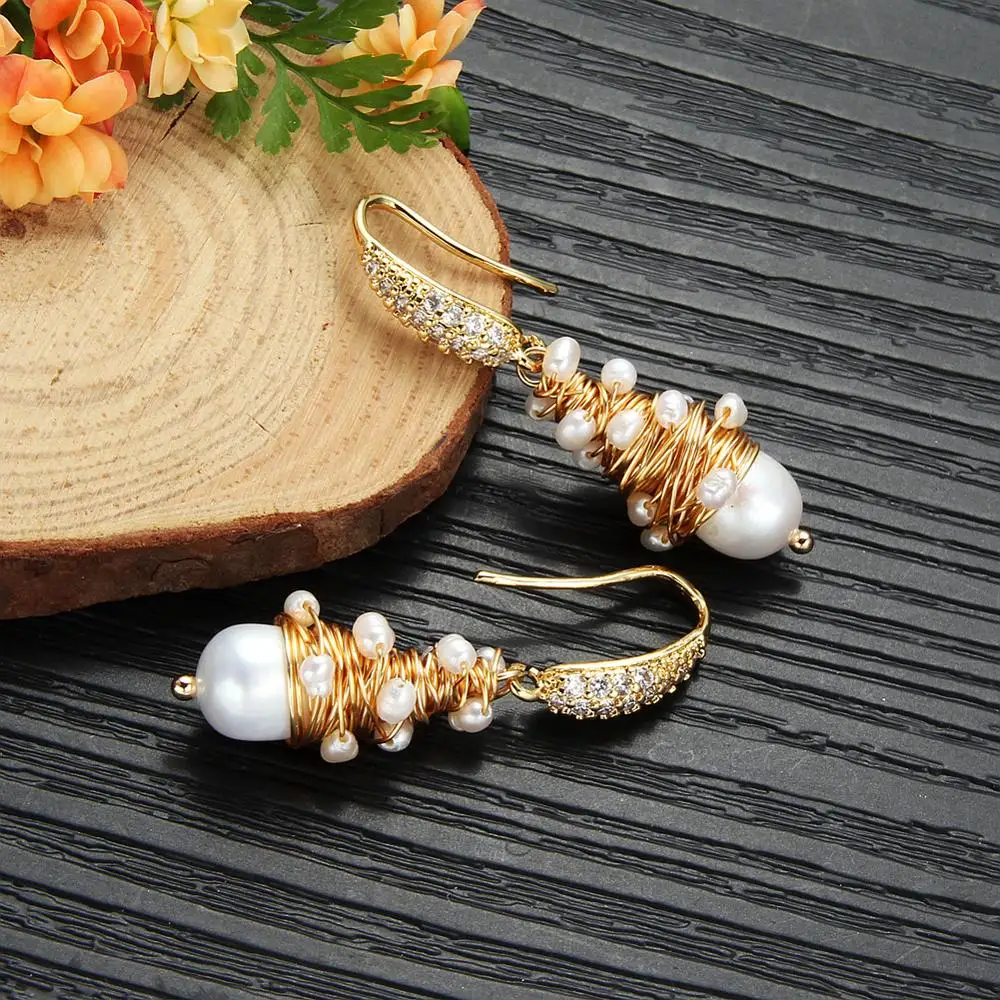 Ручной работы, дизайн, жемчужные висячие серьги в стиле барокко, пресноводные жемчужные серьги для женщин, для помолвки, хорошее ювелирное изделие, вечерние, подарок - Цвет камня: white pearl earrings