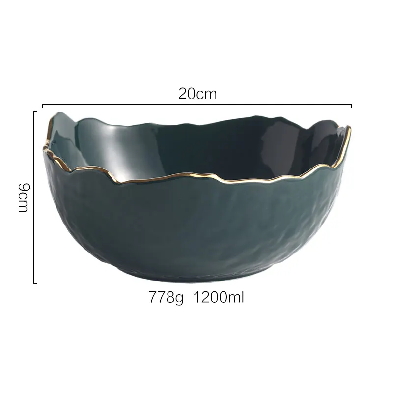 1 PC large size Скандинавский домашний декор, посуда, Золотая инкрустация, керамическая Салатница, фарфоровая десертная миска, фруктовая миска для ребенка, закуска, insalatiera - Цвет: 1 PC large size