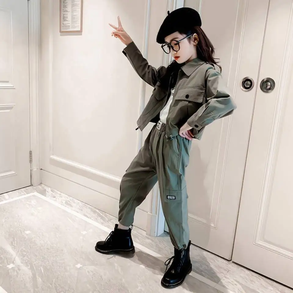 Осенние детские комплекты одежды для девочек подростков с длинными рукавами