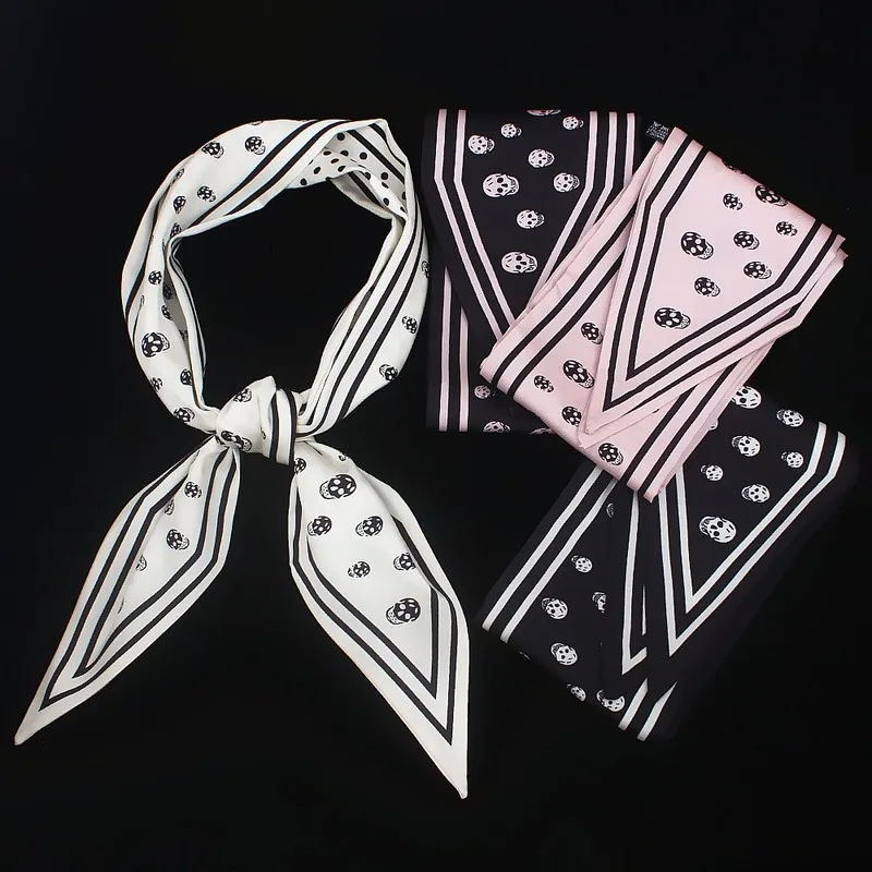 

Matagorda New Skull Printing 100% Silk Twill Satin Woman Scarf Strip Shape Neckerchief Headband Triangular Binder Accessories