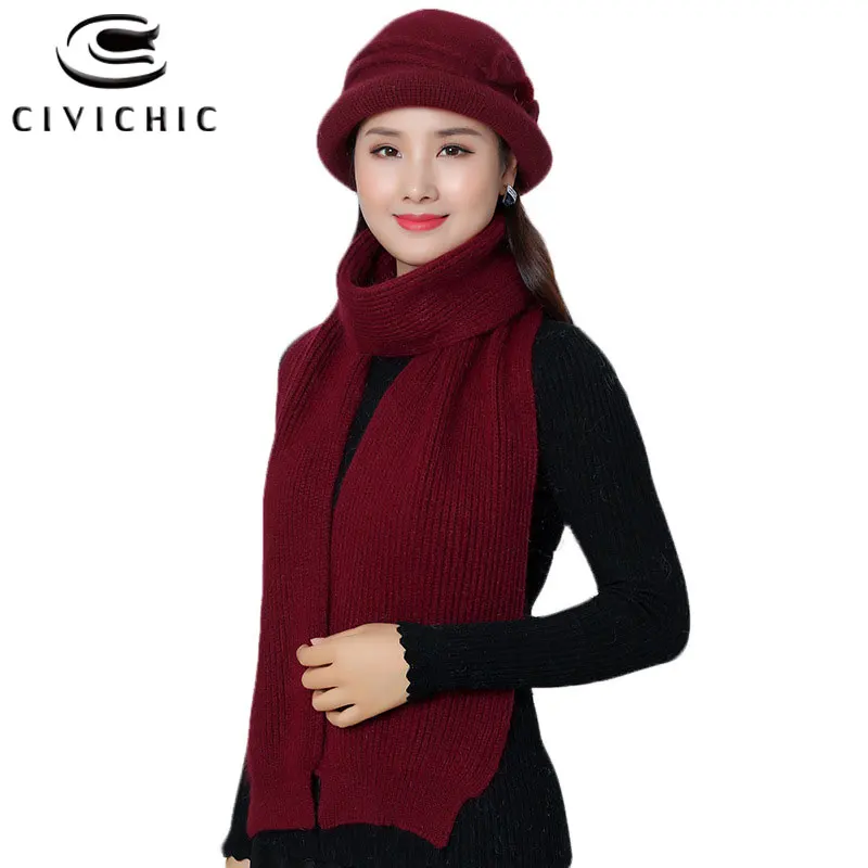 Chic Autumn Winter Old Woman Knit Hat Scarf 2 PCS Set Granny Rabbit Fur Crochet Retro Cap Thick Shawl Warm Bonnet Headwear SH137 |