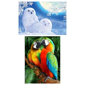

2 set 5D Diy Diamond Painting Home Decor Full Round Diamond Embroidery - Winter Owl & Treetop parrot