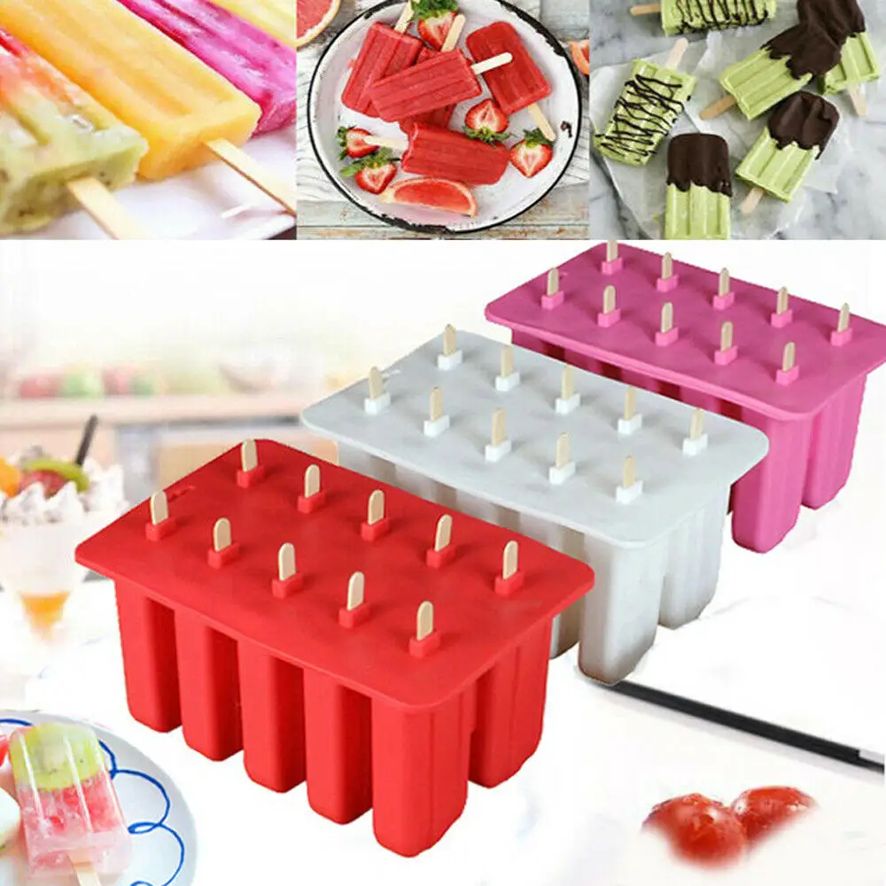 10 ячеек DIY Мороженое силиконовые формы для Фруктового мороженого на палочке формы с палочками толстый материал кухня мороженое инструменты для приготовления пищи
