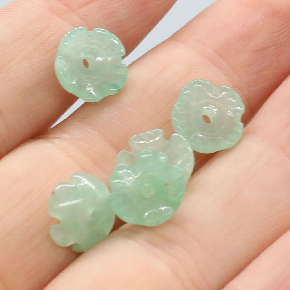 15PCS Wholesale Natural Stone Flower Shape Carved Petal 9MM Beads Pendant Making DIY Necklace Earring Charm Jewelry Gift