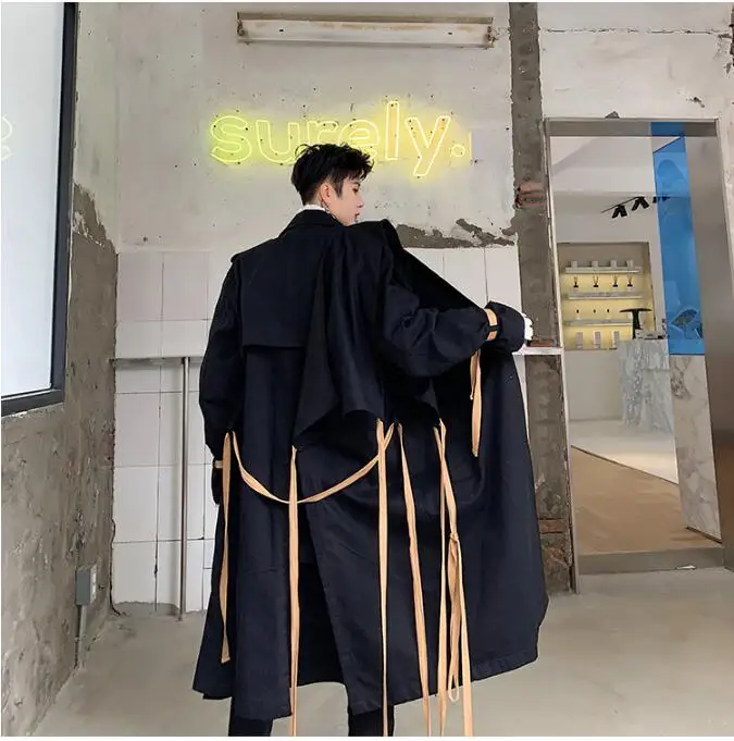 M-XXL! темная хлопковая однобортная длинная свободная ветровка с асимметричной структурой pioneer