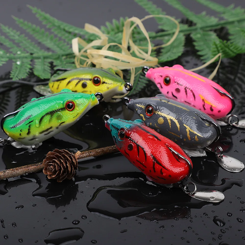 DONQL 1psc 5.5cm 14g Ray frog sequins simulation Luya temptation 5 color top silicone material 3D eye temptation strong bait (1)