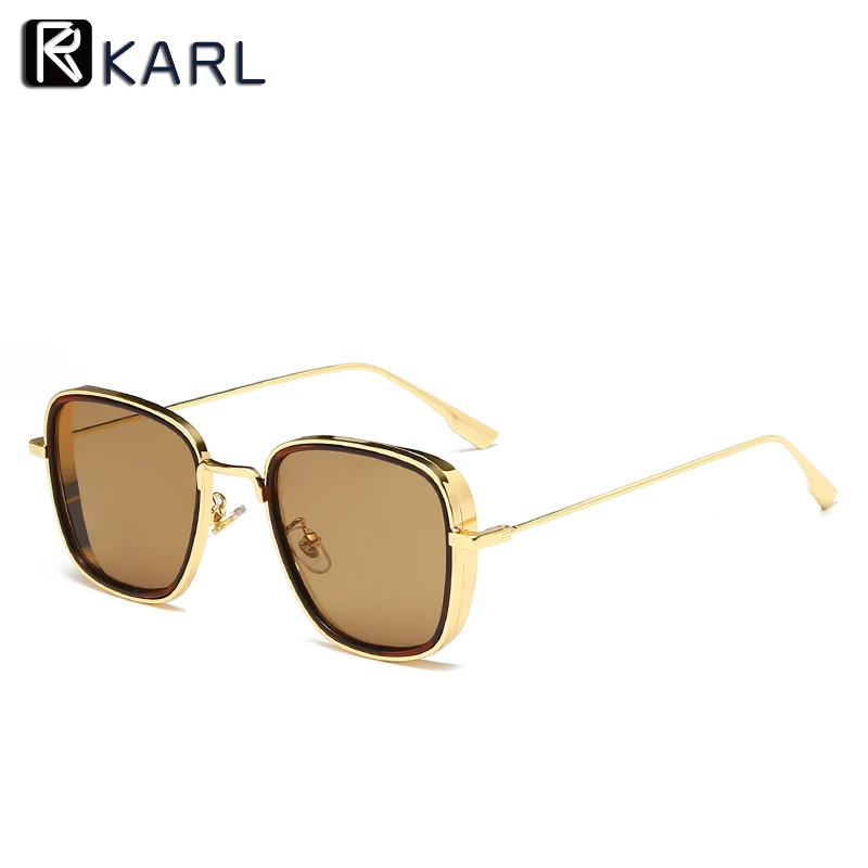 Новинка, мужские солнцезащитные очки в стиле стимпанк от KARL, брендовые дизайнерские винтажные квадратные градиентные солнцезащитные очки, мужские солнцезащитные очки, UV400, золотая металлическая оправа