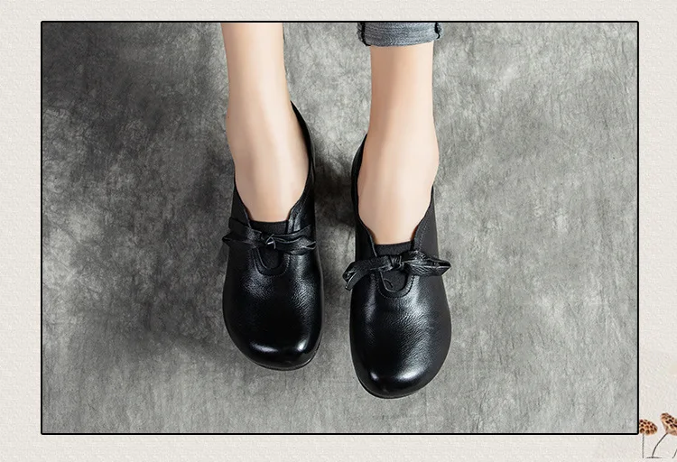 Soft sole comfortable leather thick heel women's single shoes round head retro women's shoes