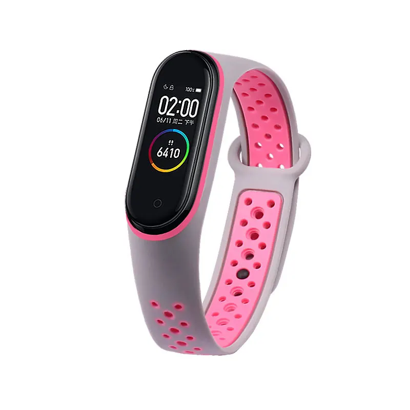 Для mi Band 4 ремешок с силиконовой пряжкой ремешок на запястье для Xiao mi band 3 4 браслет сменный двойной цвет браслет - Цвет: Graypink
