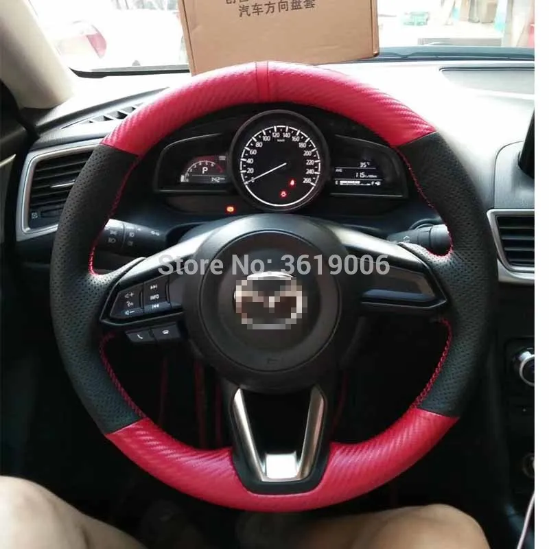 Для Mazda 3 Axela красный углеродное волокно черный кожаный DIY чехол рулевого колеса автомобиля