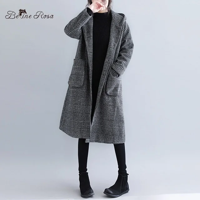 black BelineRosa Женское зимнее пальто L XL 2XL размера плюс женская одежда Хаундстут повседневное Свободное длинное пальто большого размера YPYC0031 - Цвет: black