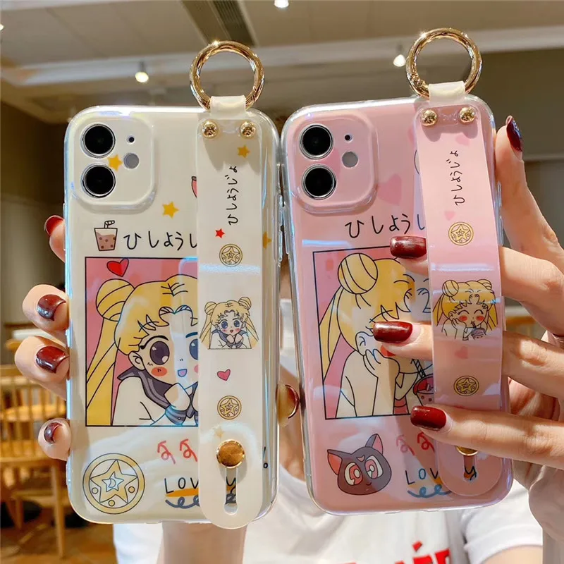 Japan Anime Cartoon Luna Cat soft phone case for iphone 11 Pro Max 12 MiNi X XS XR 7 8 plus SE Wrist bracket cover