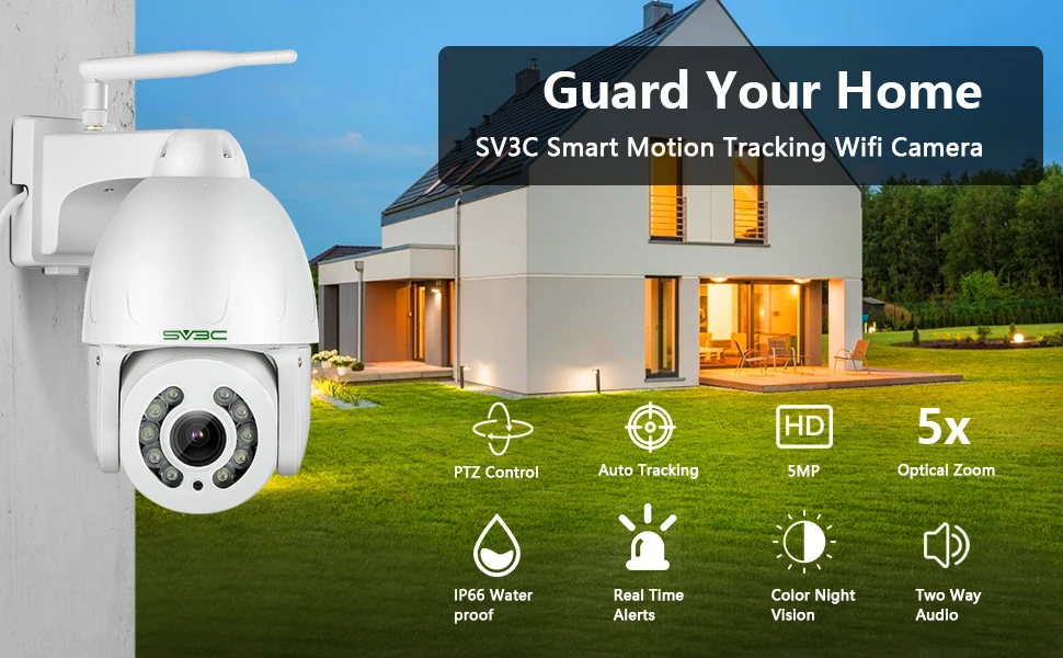 5MP PTZ Security Camera with 50m Night Vision and 5x Optical Zoom