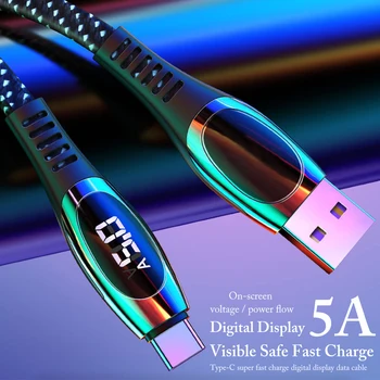 

5A Type-C Super Fast Charging Cable 1.2M Digital Display Data Cable USB Compatible WITH QC3.0 / AFC