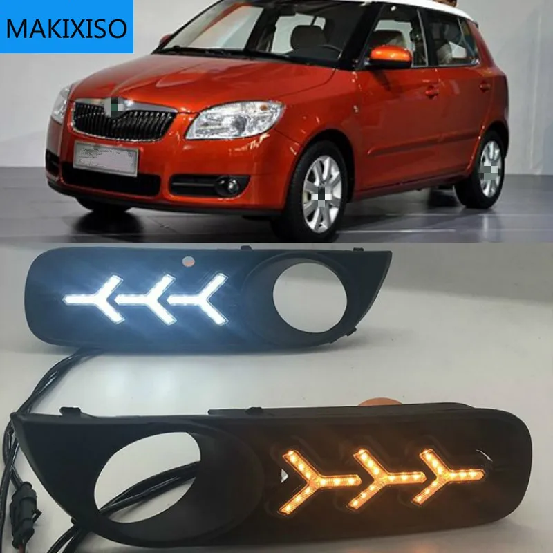 

1 пара для SKODA Fabia 2008-2011 12 В ABS светодиодный ные DRL дневные ходовые огни противотуманная фара чехол для стайлинга автомобиля