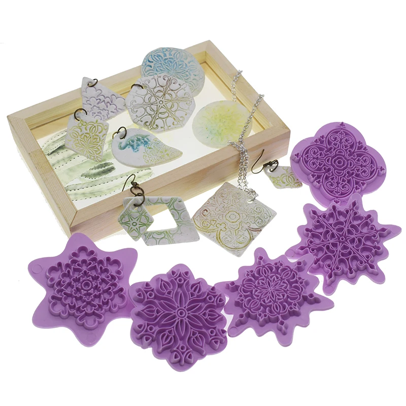 Mandala Lace Pattern Emboss Stamp Polymer Clay Earring Texture Soap Pottery Ceramic Impression Dotting Tools 5pcs/lot Art Hobby clay modelling tools