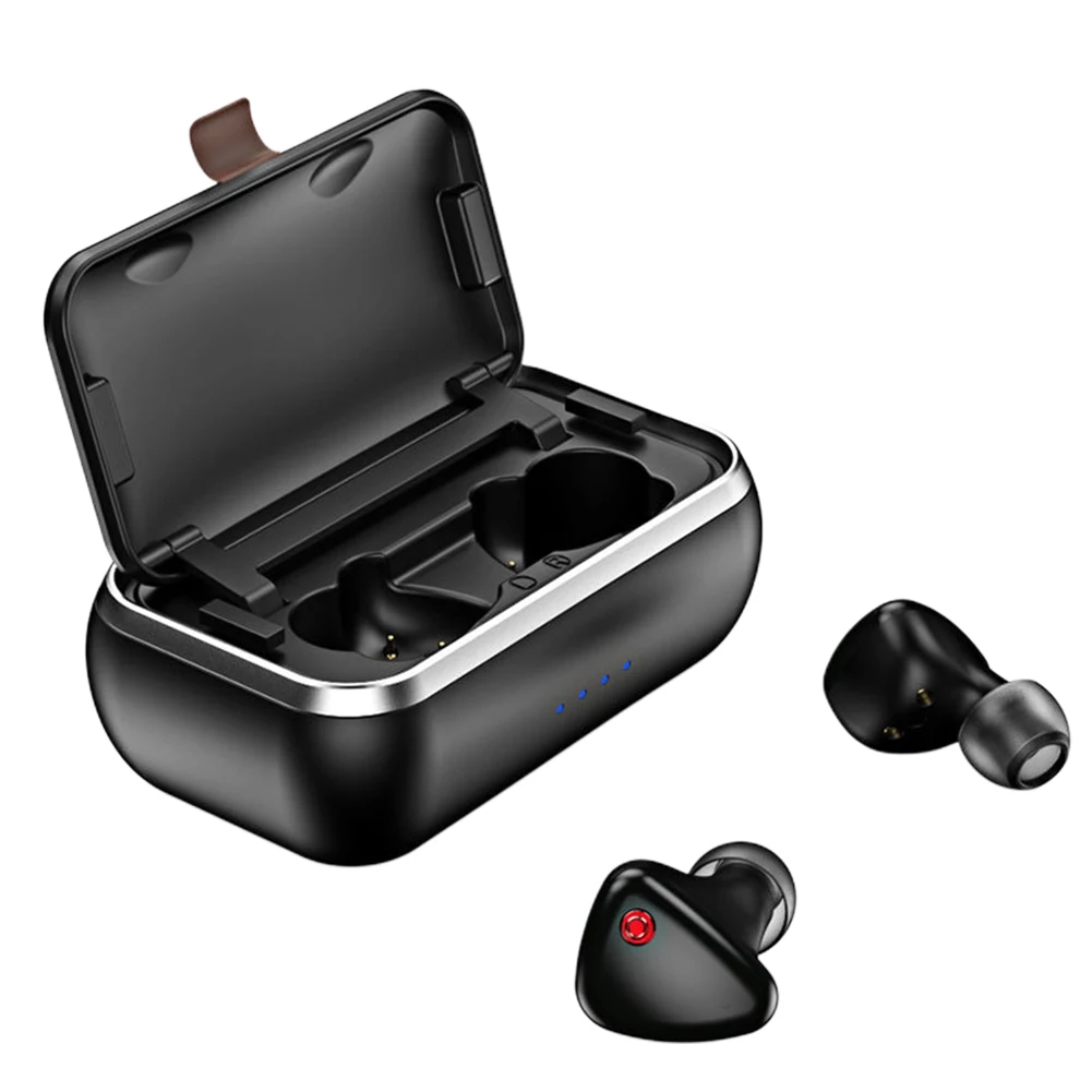 Мини Водонепроницаемый 3D стерео HD Bluetooth гарнитура перезаряжаемая с шумоподавлением чехол спортивный беспроводной портативный TWS 5,0 - Цвет: Черный