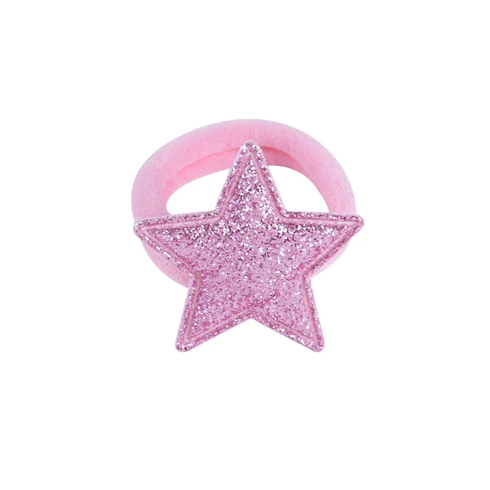 Блестящая блестящая диадема, эластичная резинка для волос, 6 шт./партия, резиновый хвост для маленьких девочек с сердечками, милый нейлоновый галстук-держатель для маленьких детей со звездами - Цвет: 06 Pink Star