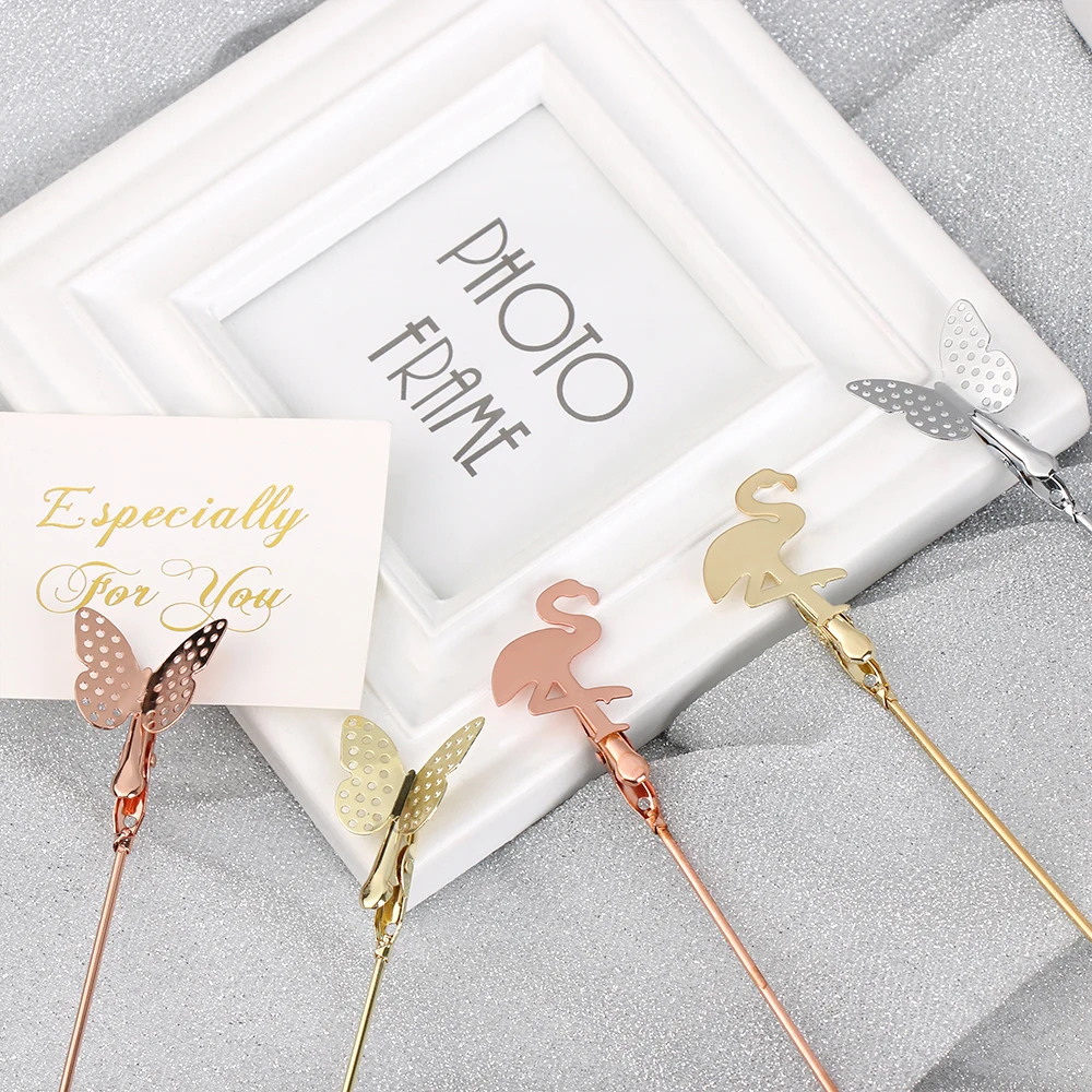 Card Holder 1PC Romantic Butterfly Flamingo Shape Card Holder Photo Metal Clip Table Stand Clamps Stand Wedding Supply Home Desktop Decor