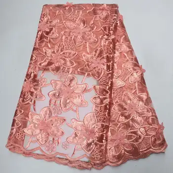 

New arrival High Quality 3D applique Nigerian Tulle Lace Fabric Embroidered French Sequines Lace Fabric For Wedding dress CFR01