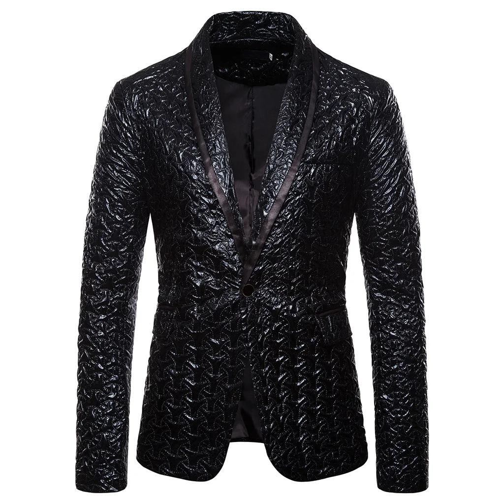 Black MJARTORIA Fashion Men Shiny Blazers Gold Glitter Suit Jackets Male Nightclub One Button Suit Blazer DJ Stage Blazers - Цвет: Black