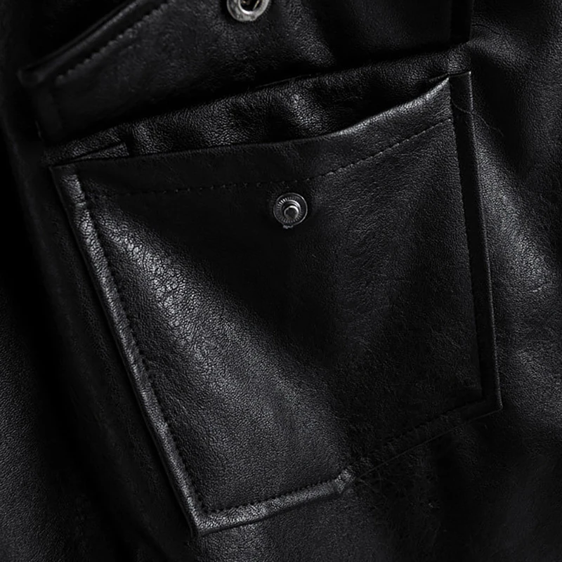 Stylish Pu Leather Jacket Women Turn Down Collar Pockets Fashion Black Coat Female Sashes Long Sleeve Streetwear Outwear Tops