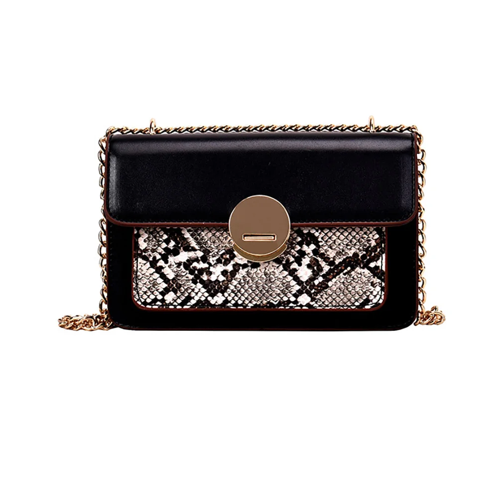

Women small square shoulder bag luxury handbags designer pu leather snake pattern mental decoration ladies shoulder bags