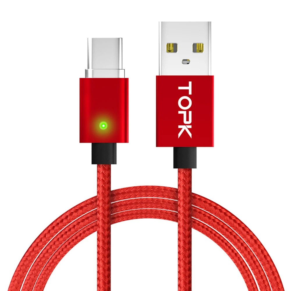 Topk 2.4A Магнитная Micro usb кабель Модернизированный плетеный нейлоновый светодиодный