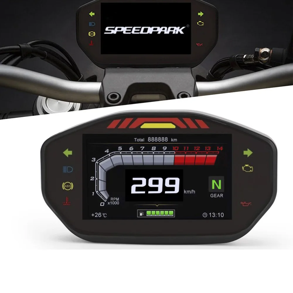 Motorcycle Speedometer LCD TFT Digital Panel Universal 14000RPM 6 Gear Backlight Dashboard Motorcycle Odometer For124 Cylinder