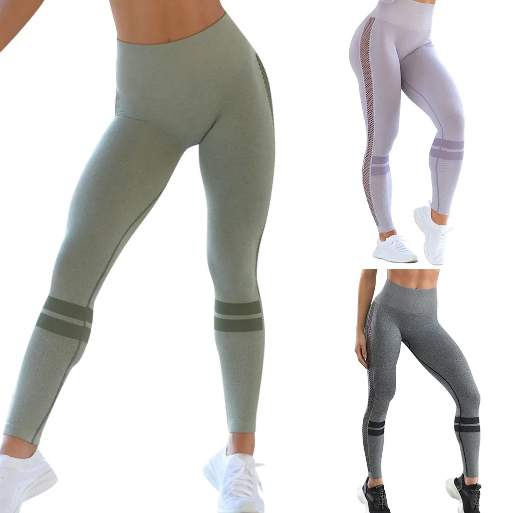 Сексуальные женские леггинсы размера плюс, сетчатые лоскутные леггинсы с высокой талией для фитнеса, обтягивающие леггинсы для бега с эффектом пуш-ап, Стрейчевые штаны для упражнений# BL30
