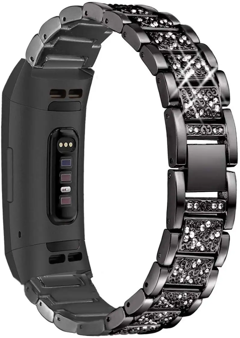 black Алмазный ремешок для Fitbit Charge 3, женский, мужской ремешок из нержавеющей стали, ремешок на запястье для Fitbit Charge 3 SE, фитнес-трекер - Цвет ремешка: black