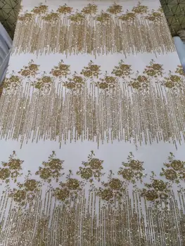 

J OY-3908 newest gold color glitter lace fabric with rose best quality glitter Sequins lace african lace fabric for sexy dress