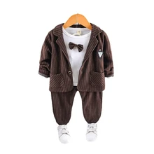 Ropa de caballero para niños y niñas, traje a rayas, camiseta, pantalones, 3 unids/set/conjunto, ropa deportiva informal