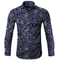 Camisa Masculina, модная мужская Повседневная рубашка с цветочным принтом и длинным рукавом на пуговицах, топ, блузка, Осень-зима, Мужская блузка