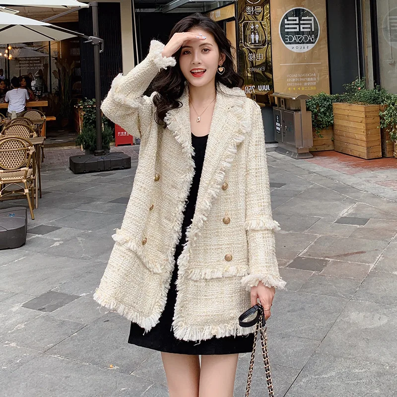 

2019 Early Autumn New Style Mid-length Tweed Small Suit Coat Women's Loose-Fit Versatile Debutante Graceful Tops Women's